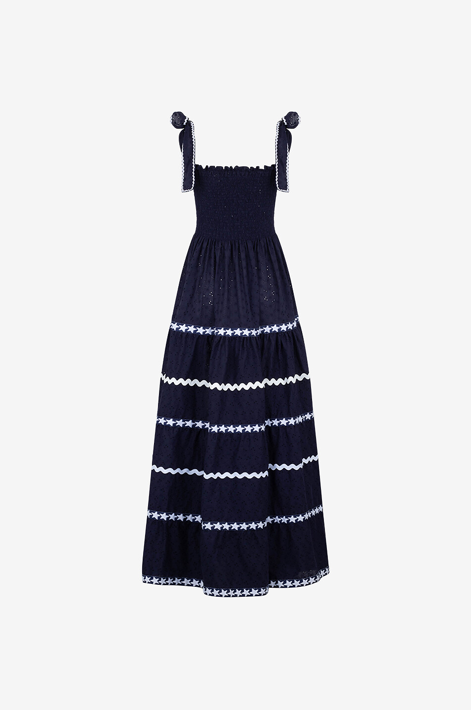 FLORA SARDALOS Robe évasée longue à bretelles et broderies anglaises Patmos Femme BLEU FONCE 2