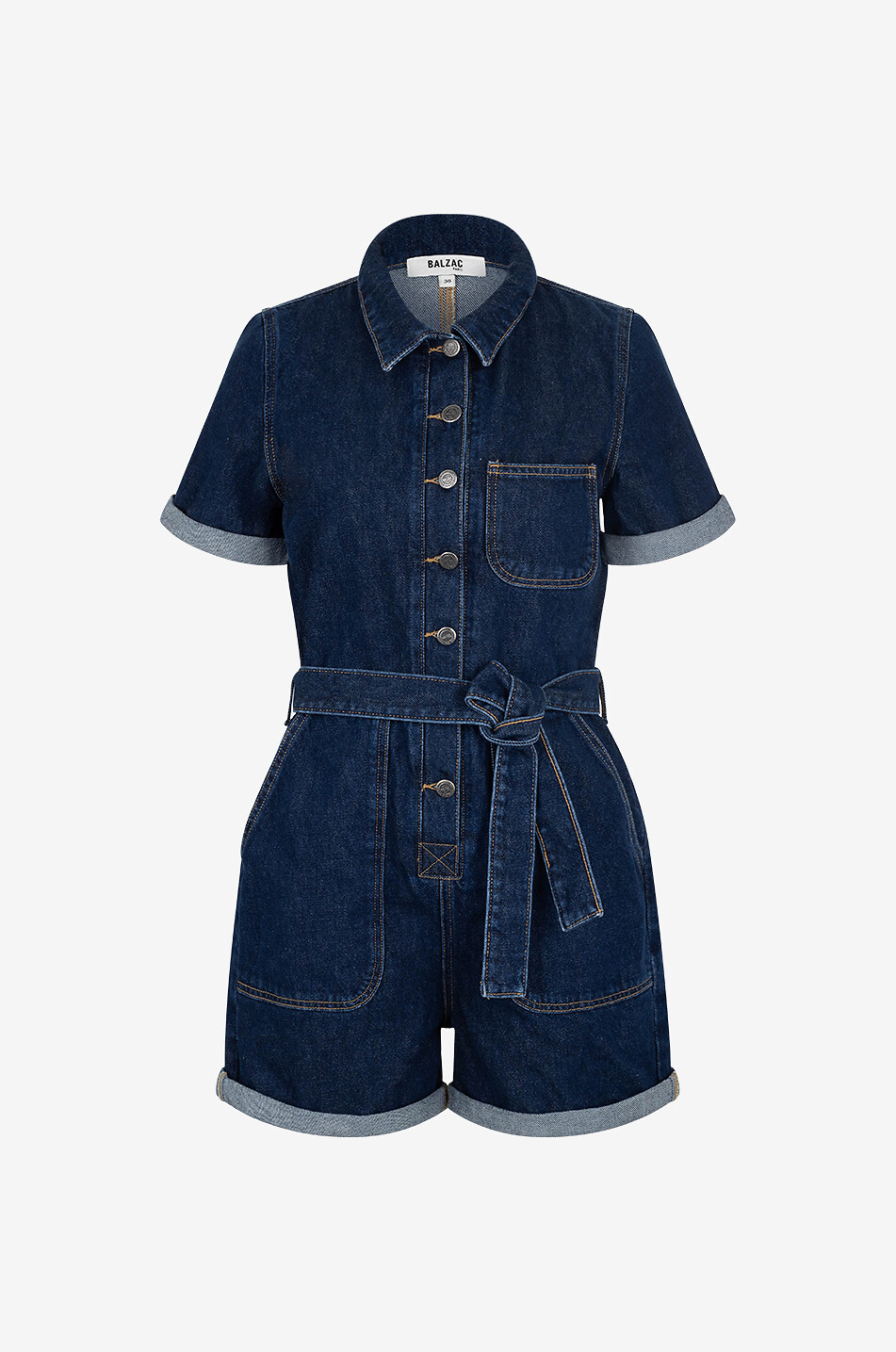 Combi-court en denim Floralie Bleu Nuit