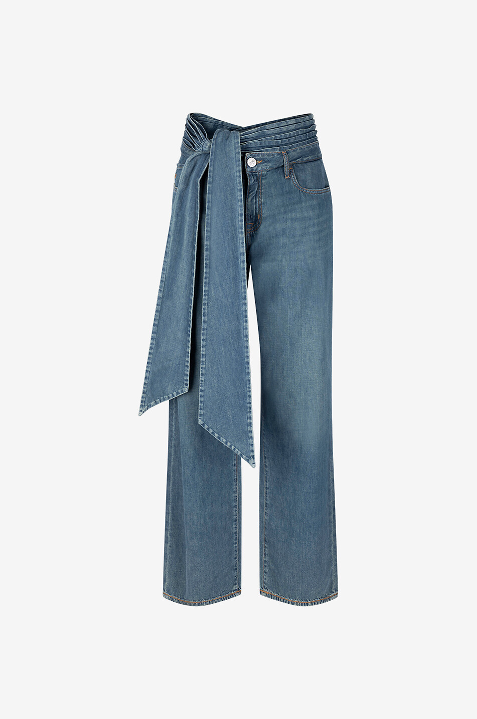 Weite Jeanshose aus Baumwolle mit Bindegürtel