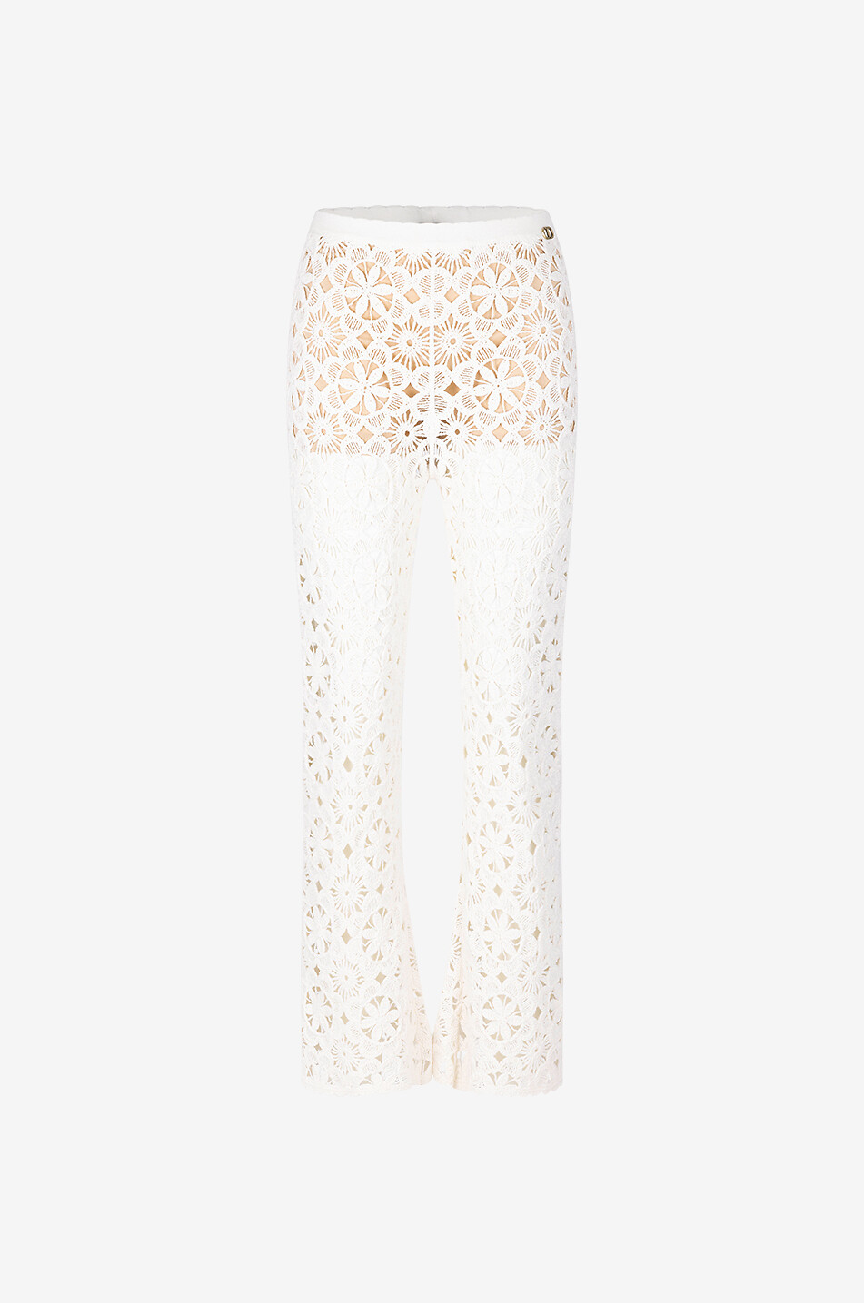 Pantalon évasé en crochet motif floral