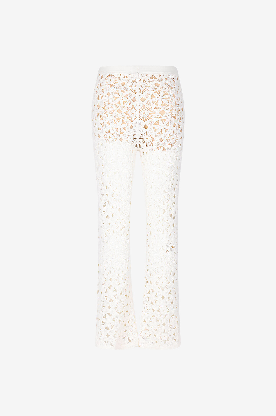 TWINSET Pantalon évasé en crochet motif floral Femme Beige clair 2