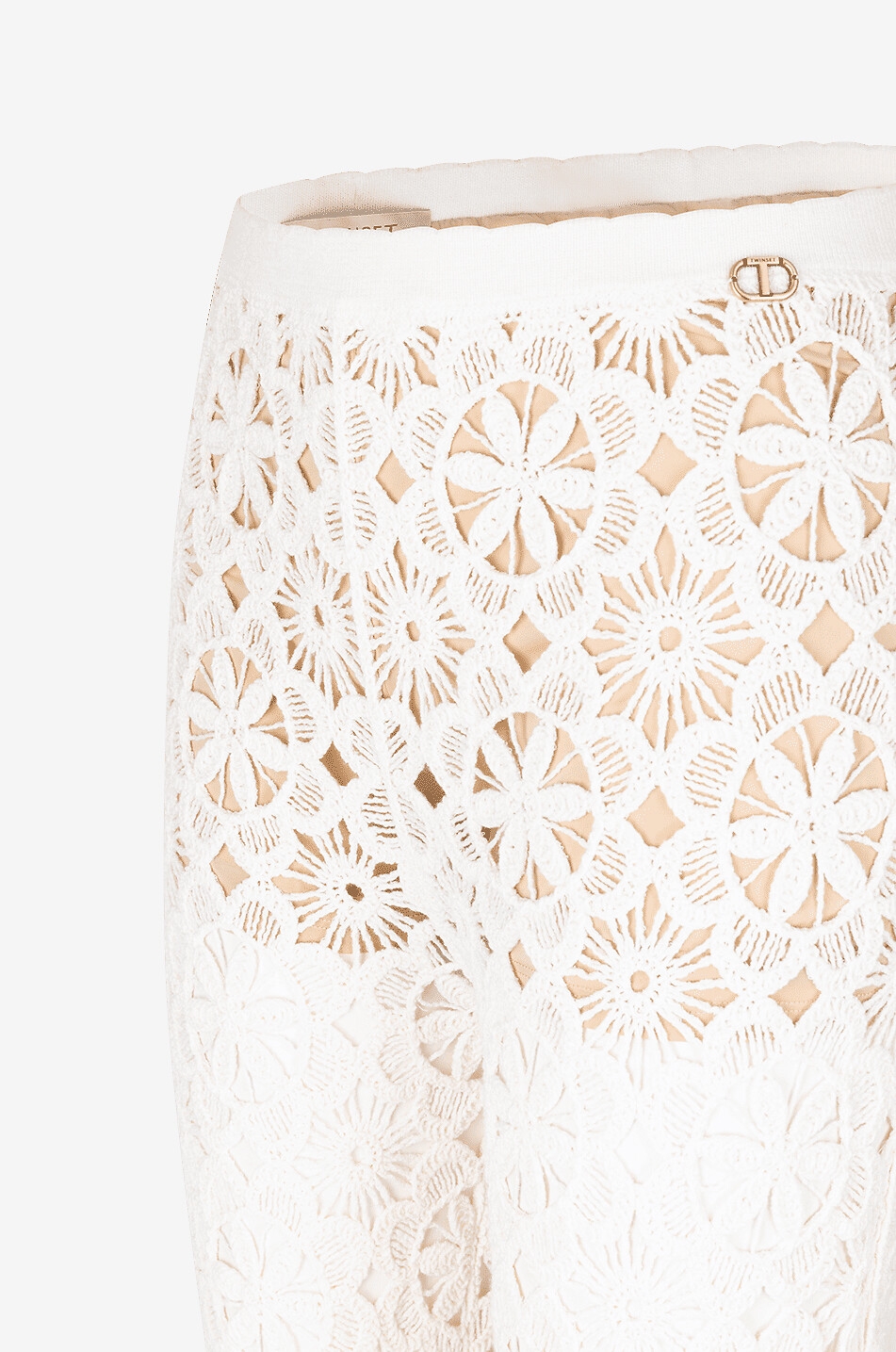 TWINSET Pantalon évasé en crochet motif floral Femme Beige clair 3