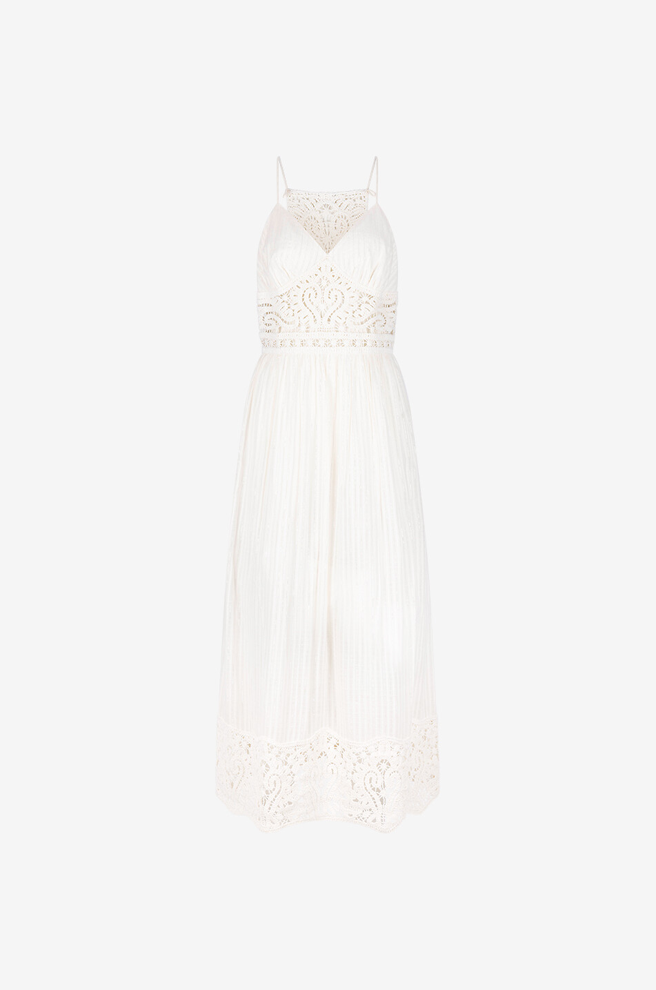 Robe longue à bretelles en coton à détails crochet
