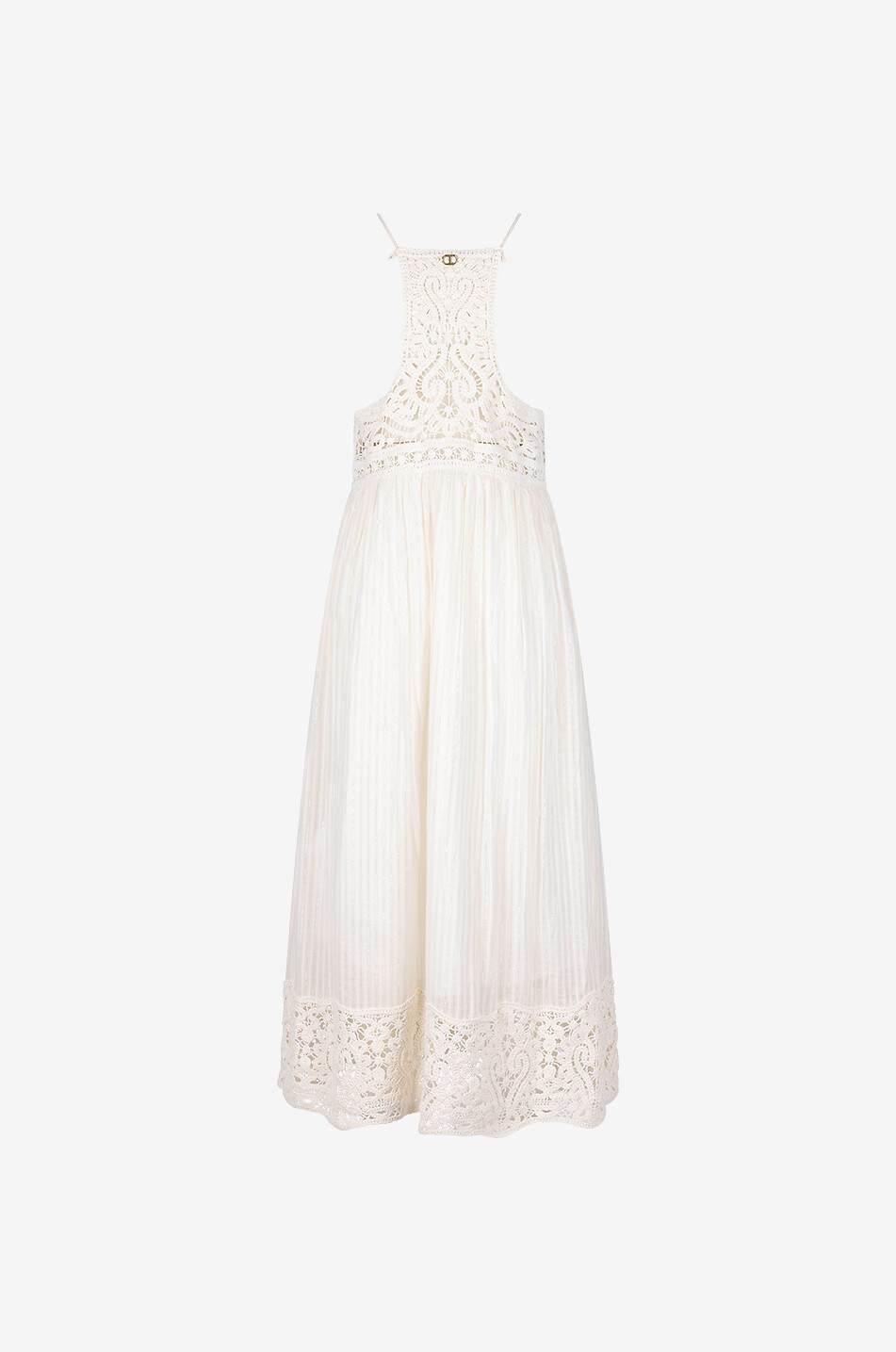 Robe longue à bretelles en coton à détails crochet
