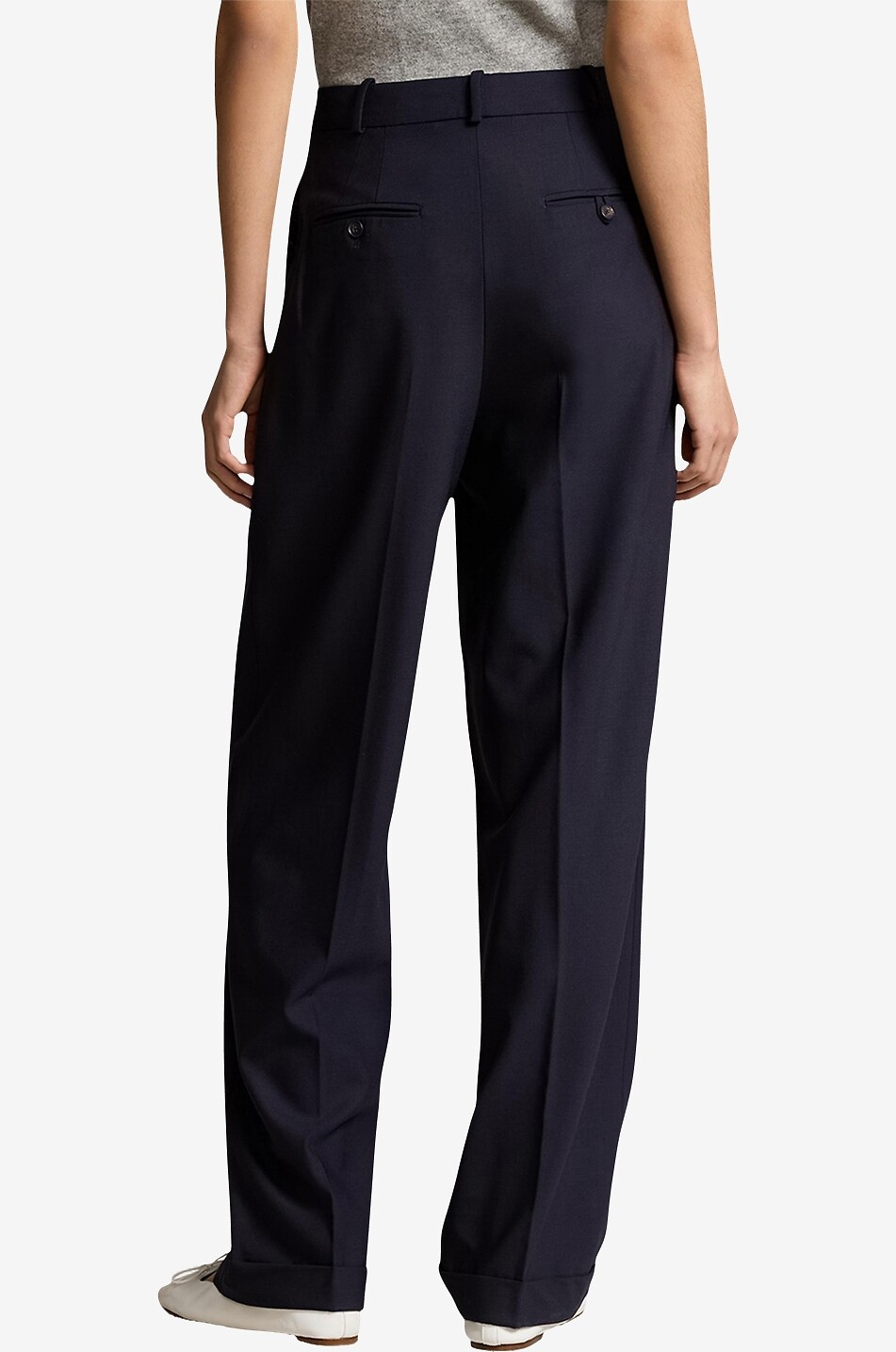POLO RALPH LAUREN Pantalon à pinces en laine stretch large Femme BLEU FONCE 3