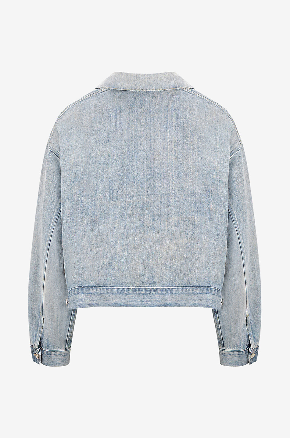 Off Shoulder organic denim distressed jacket