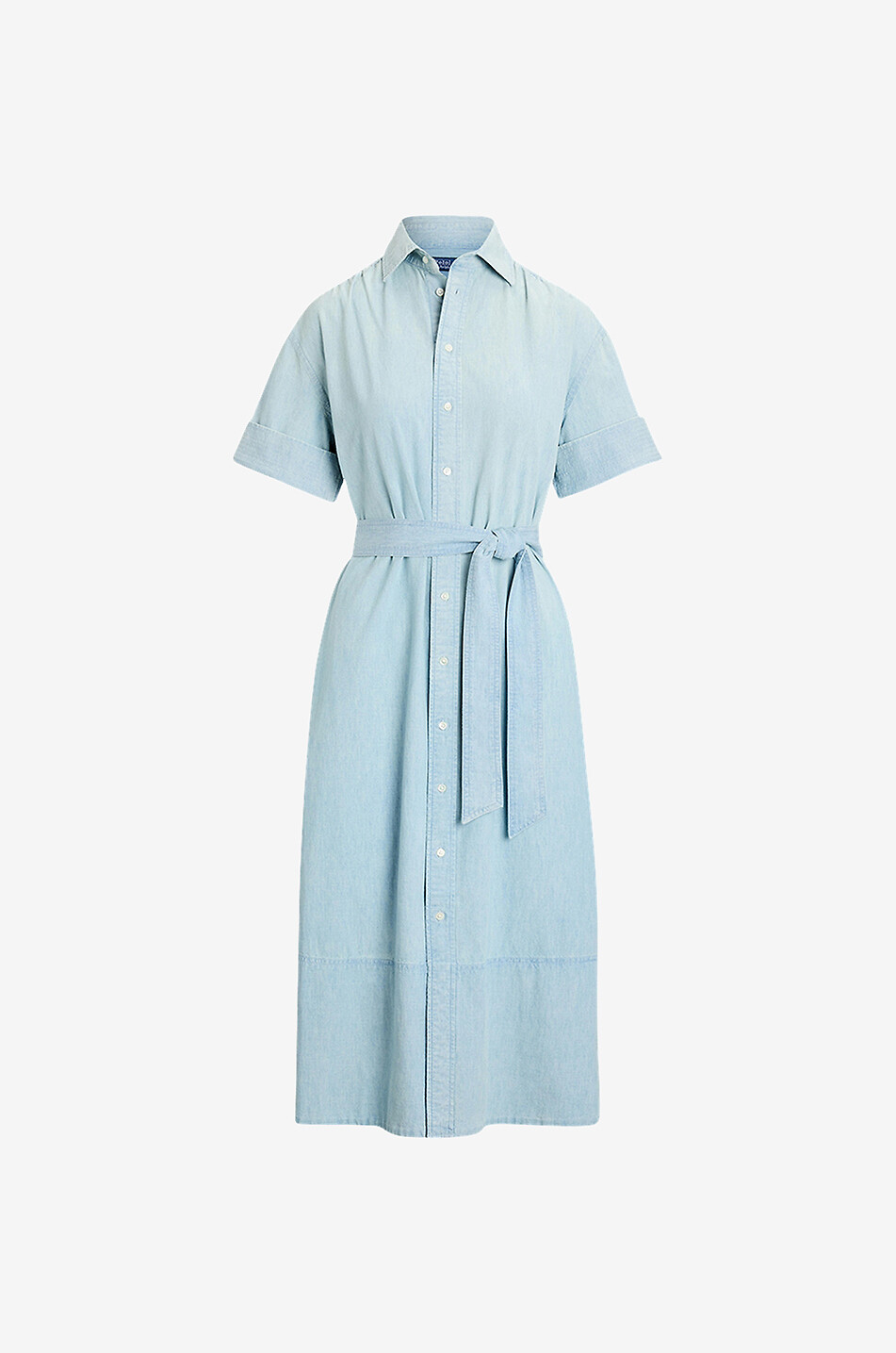 Ausgestelltes Chambray-Midihemdkleid mit Gürtel