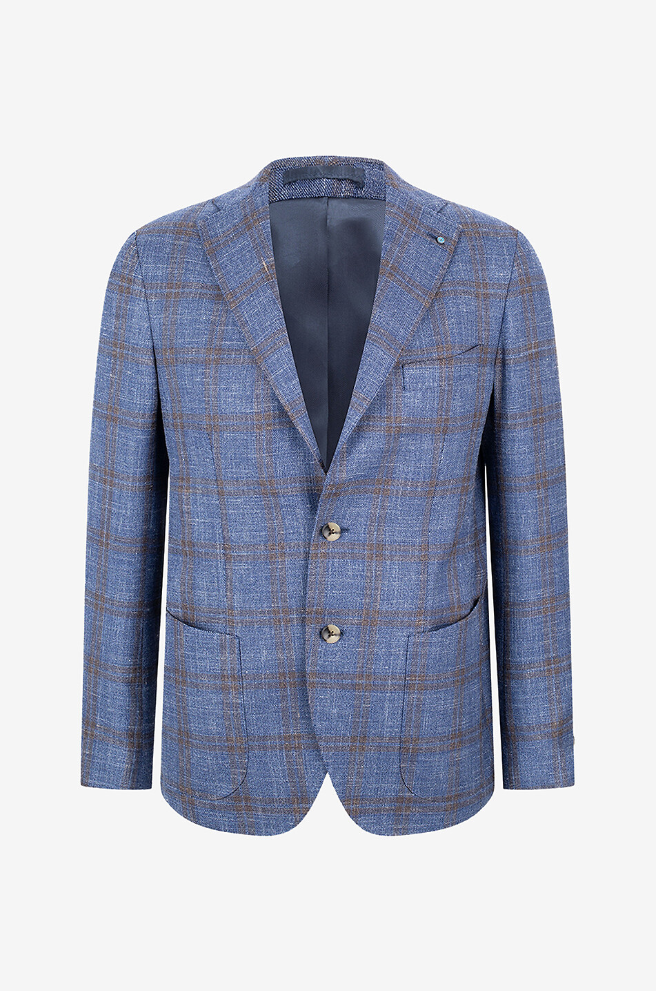 Karierter Blazer aus Schurwolle Seide und Leinen