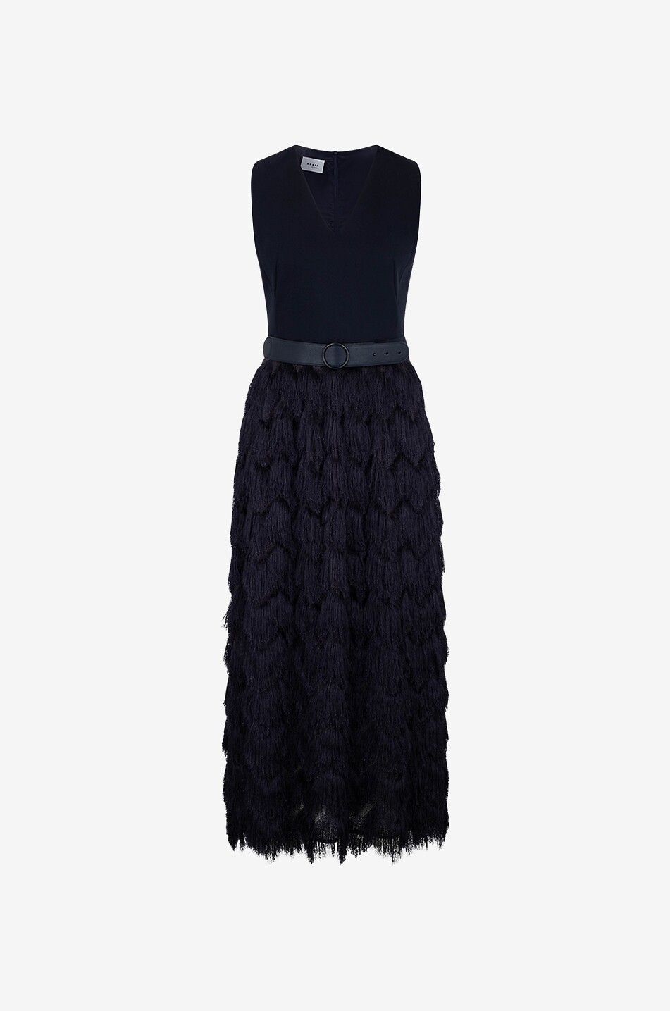 Robe longue ajustée sans manches à franges