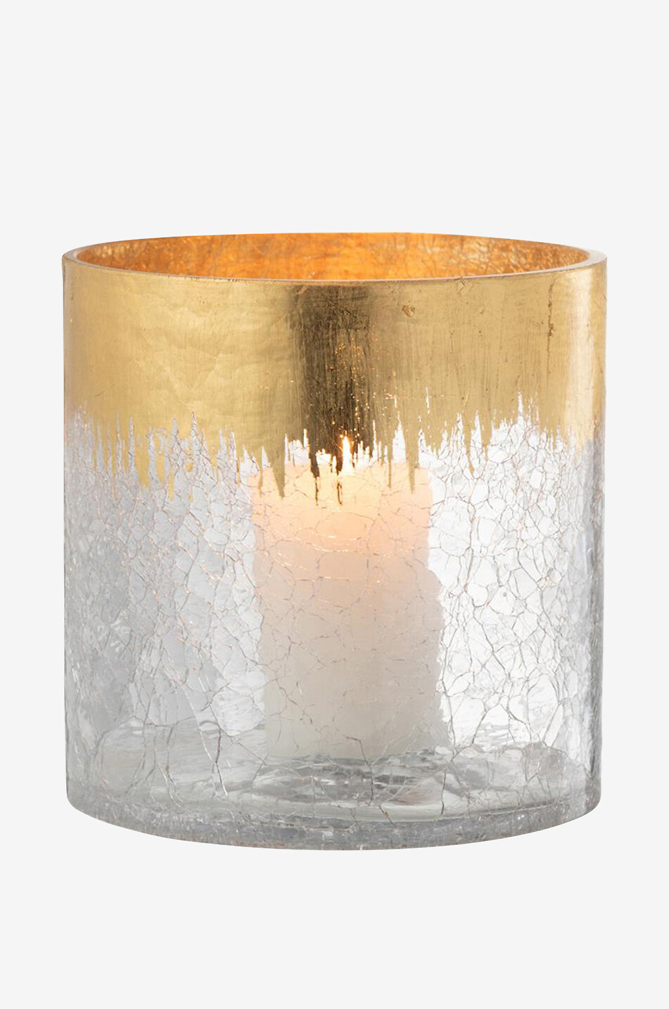 JOLIPA Grosses Windlicht aus Glas in Craquelé-Optik Haus GOLDEN 1