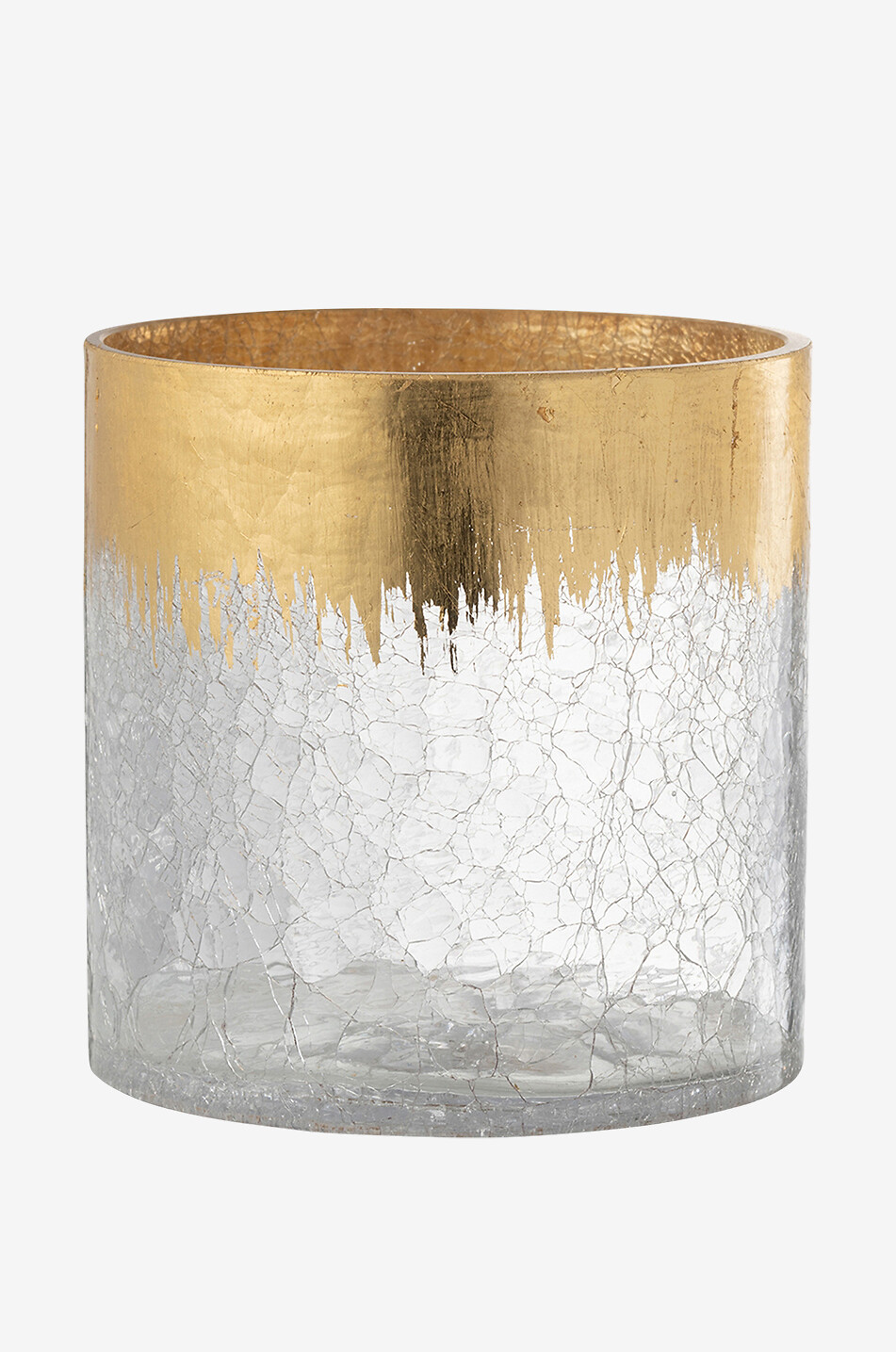 JOLIPA Grosses Windlicht aus Glas in Craquelé-Optik Haus GOLDEN 2