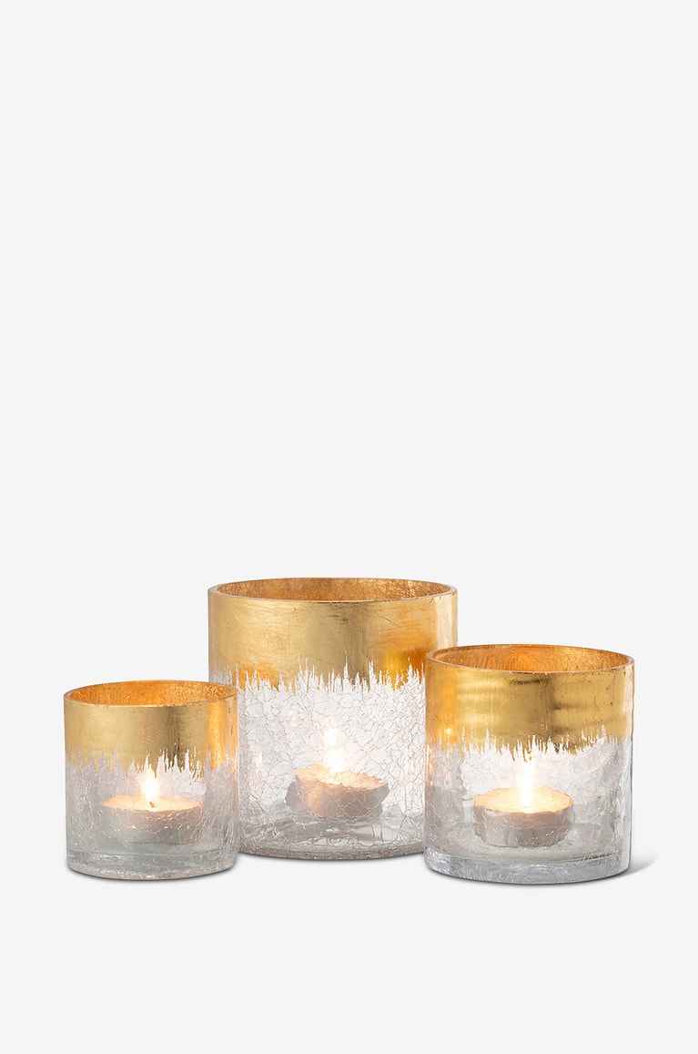 Grosses Windlicht aus Glas in CraqueléOptik JOLIPA GOLDEN