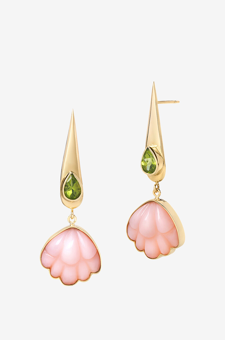 Ohrringe mit rosa Opal und Peridot Lotus Drop