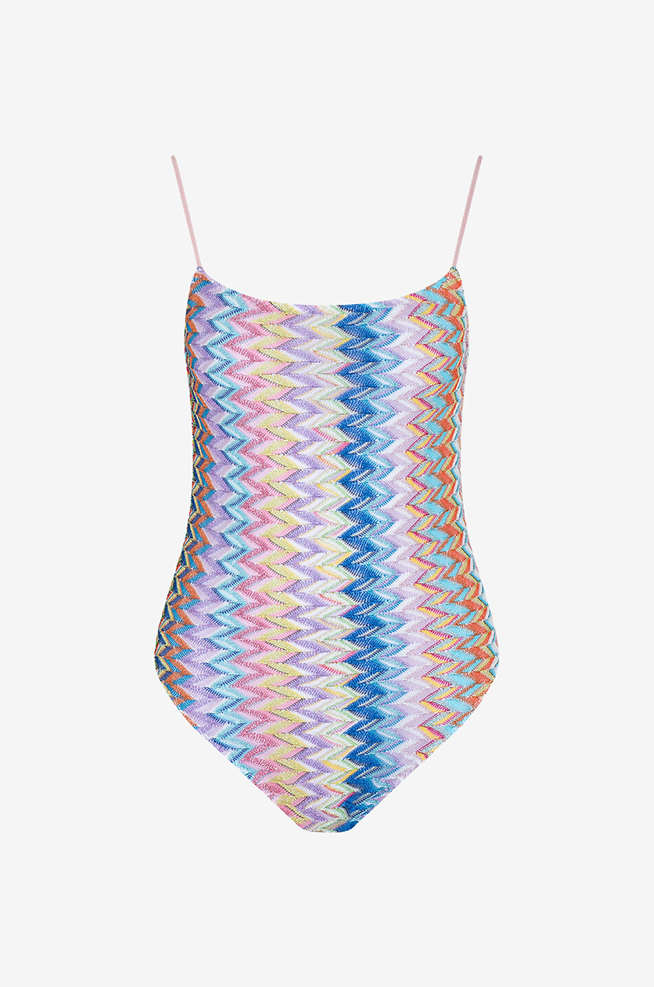 Lame zigzag knit swimsuit with adjustable straps