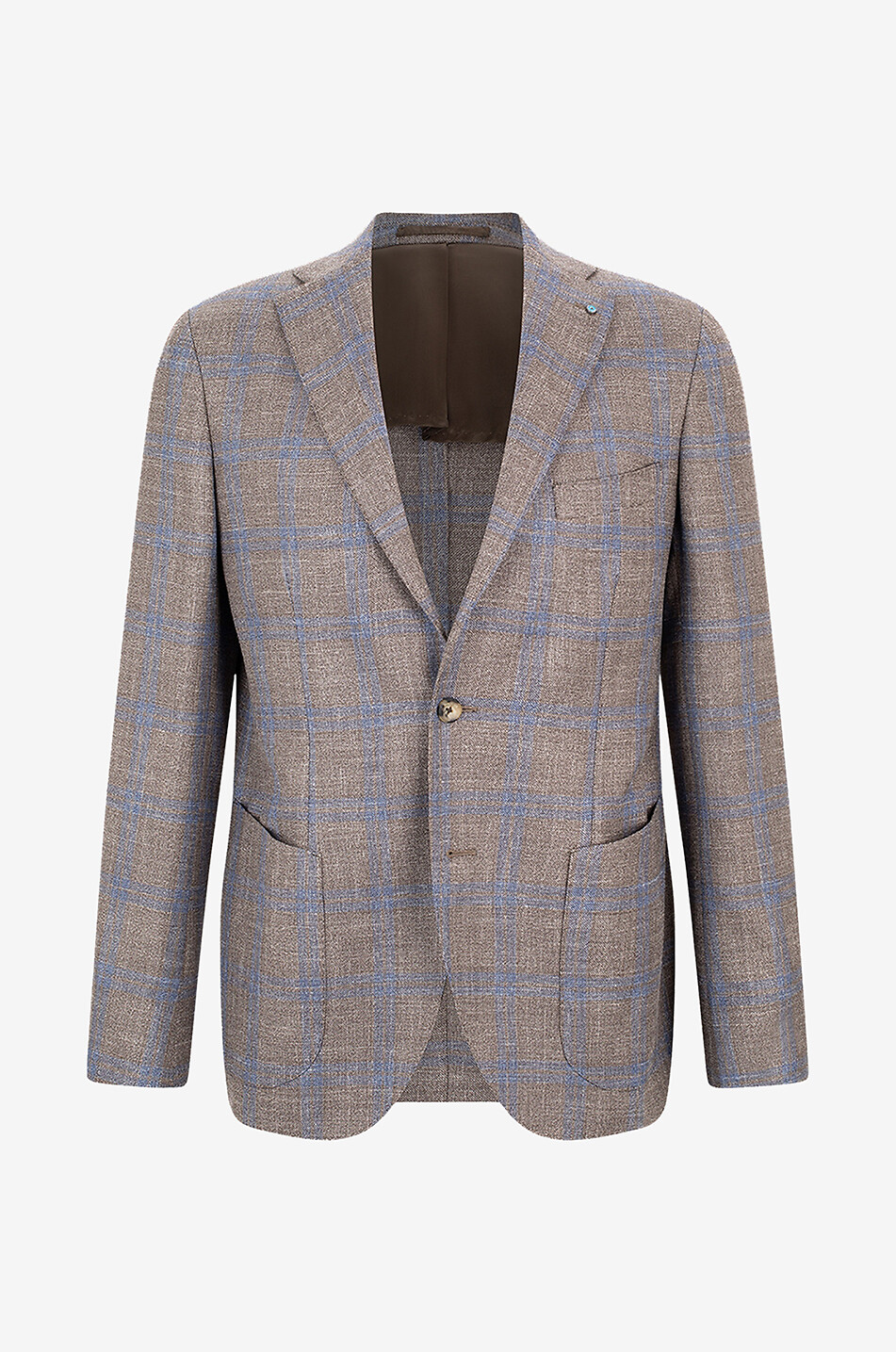 Karierter Blazer aus Schurwolle Seide und Leinen