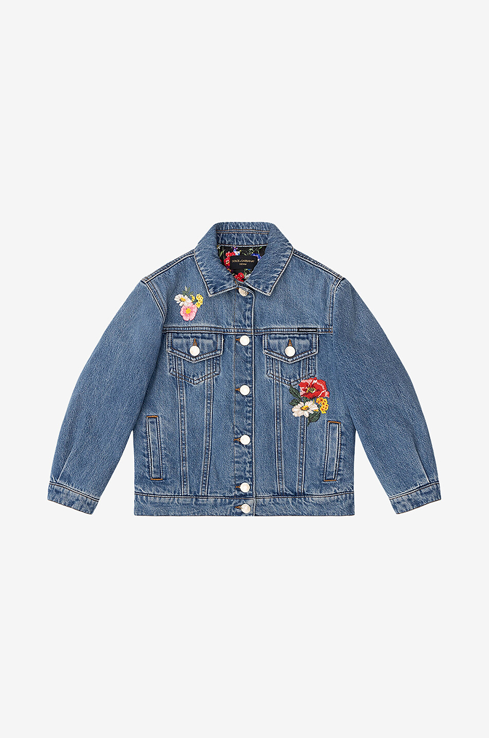 DOLCE & GABBANA Flower embroidered girl's denim jacket Girl BLUE 1