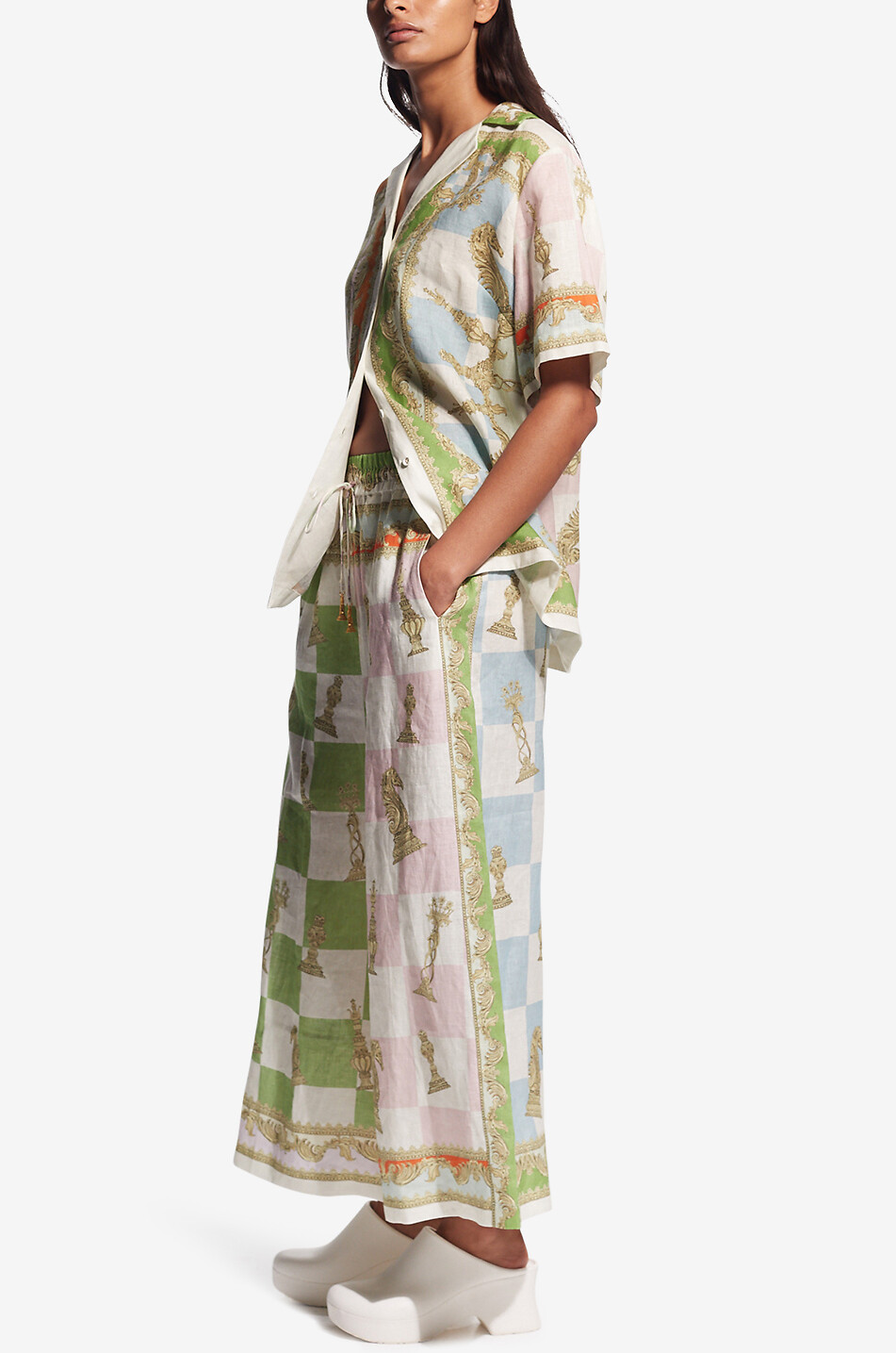 ALEMAIS Checkmate cropped wide-leg linen trousers Women MULTI COLOURED 3