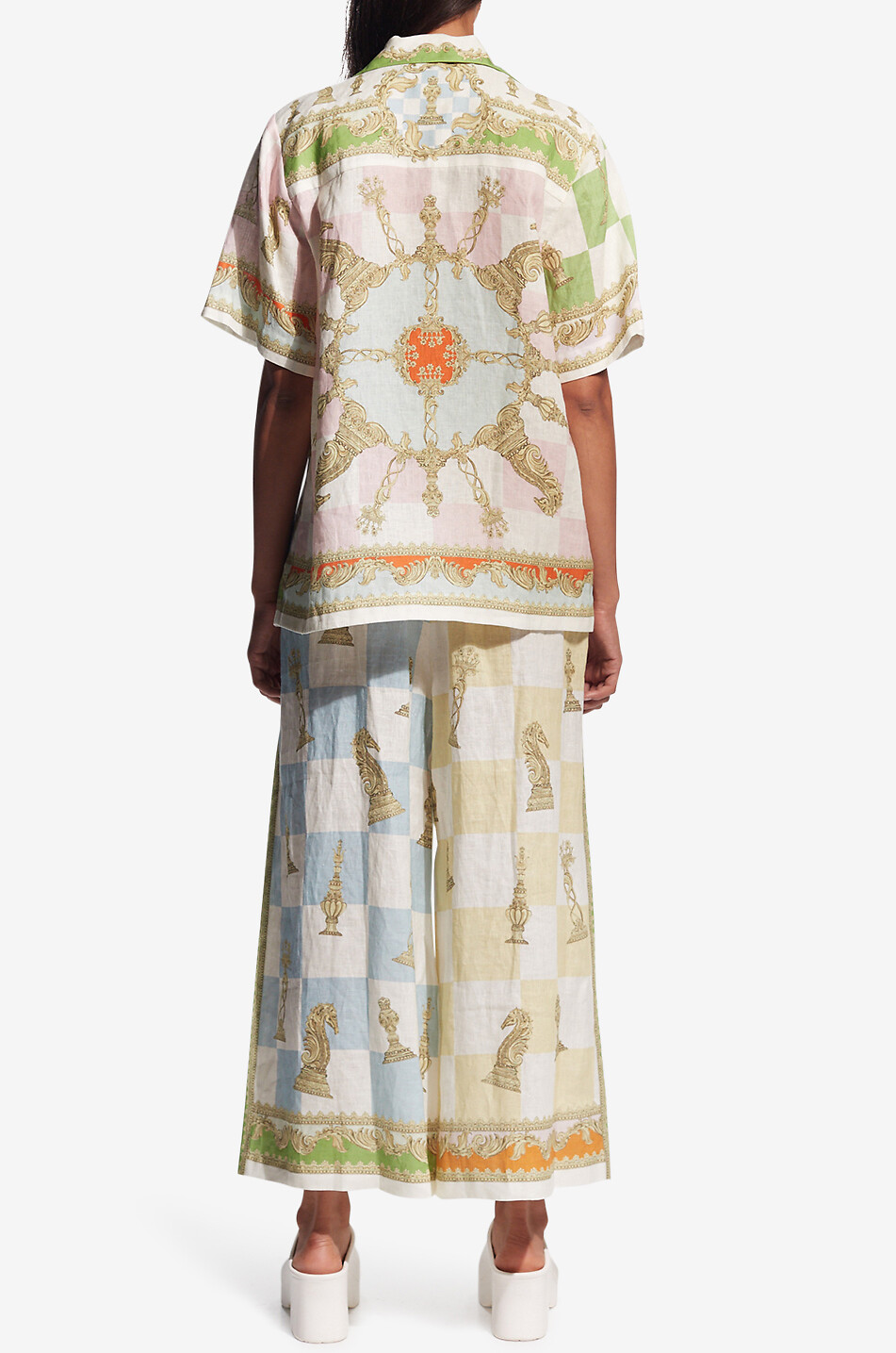 ALEMAIS Checkmate cropped wide-leg linen trousers Women MULTI COLOURED 4