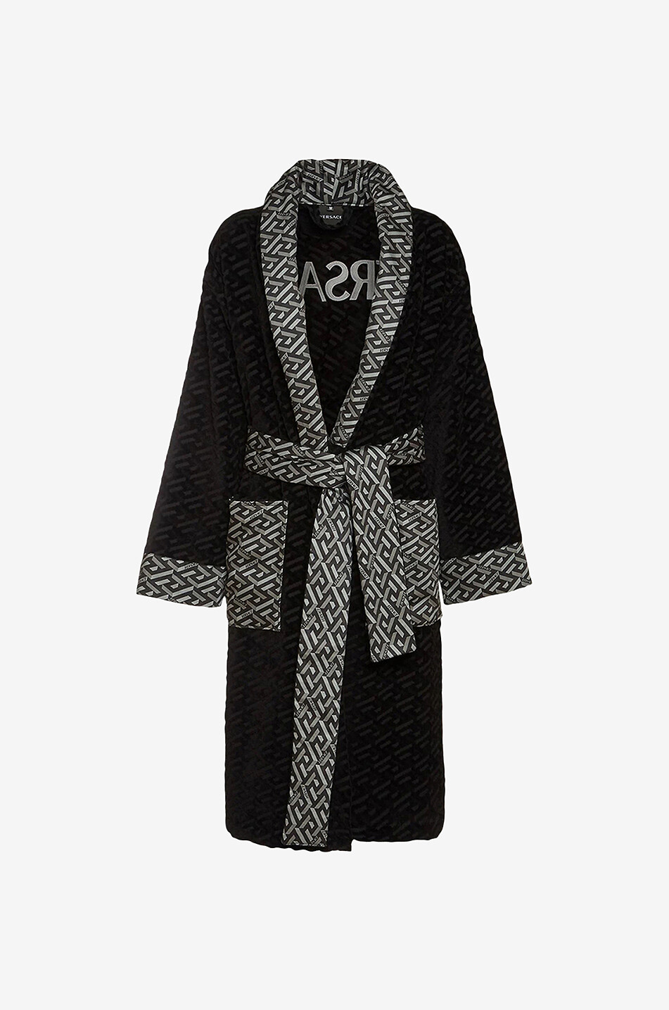 VERSACE Peignoir long en coton Greca Signature Femme NOIR 1
