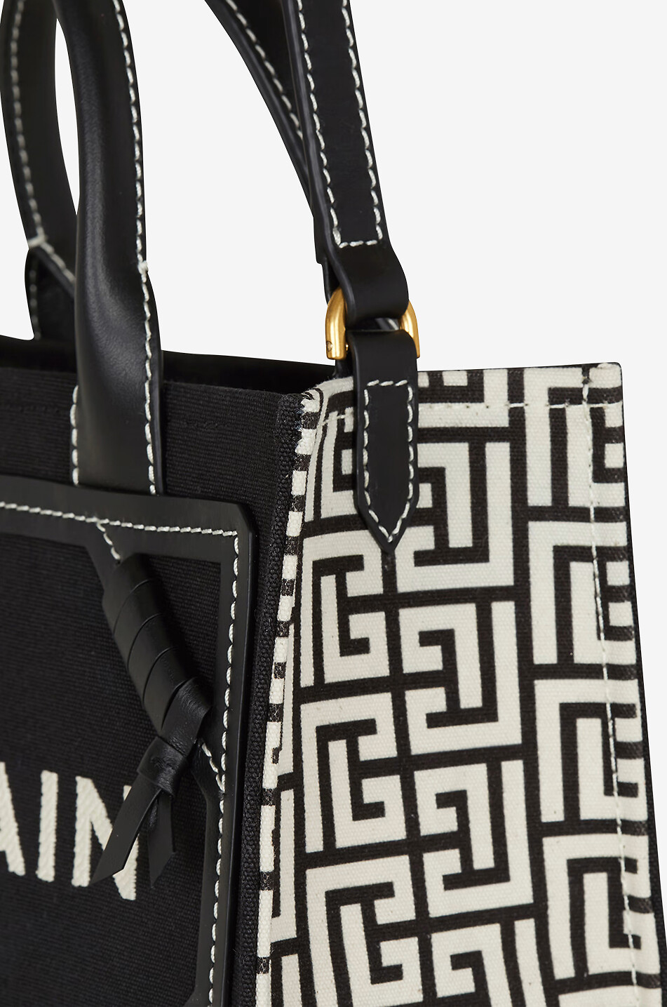 BALMAIN B-Army monogram canvas and leather tote bag Women BLACK 4