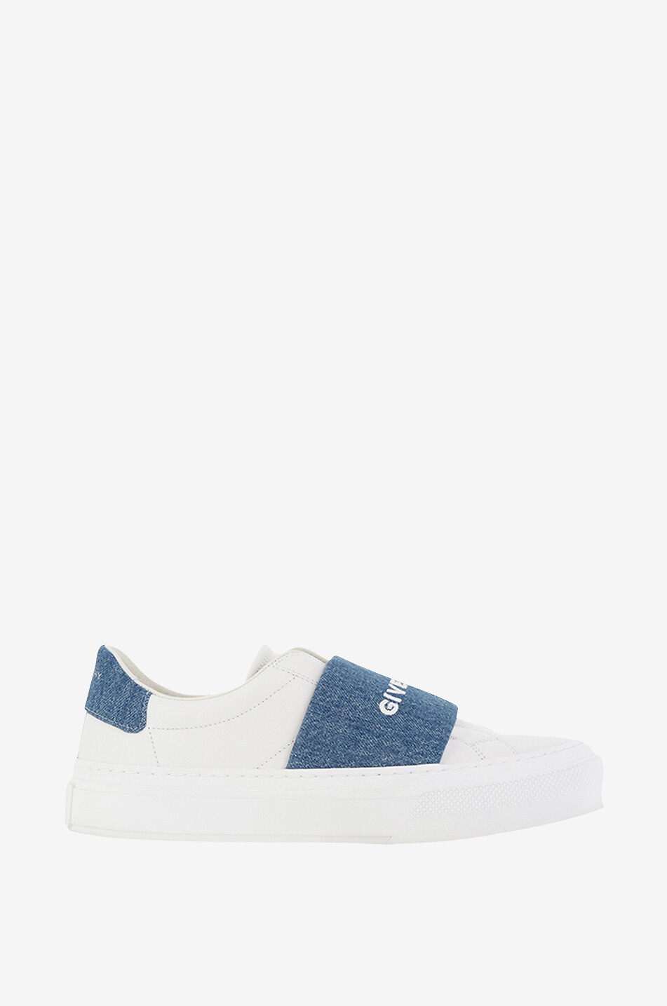 Niedrige Slip-On-Sneakers aus Leder und Denim City Sport