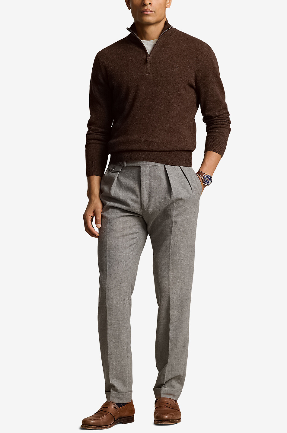 POLO RALPH LAUREN Pony half-zip stand-up collar wool jumper Men MEDIUM BROWN 4