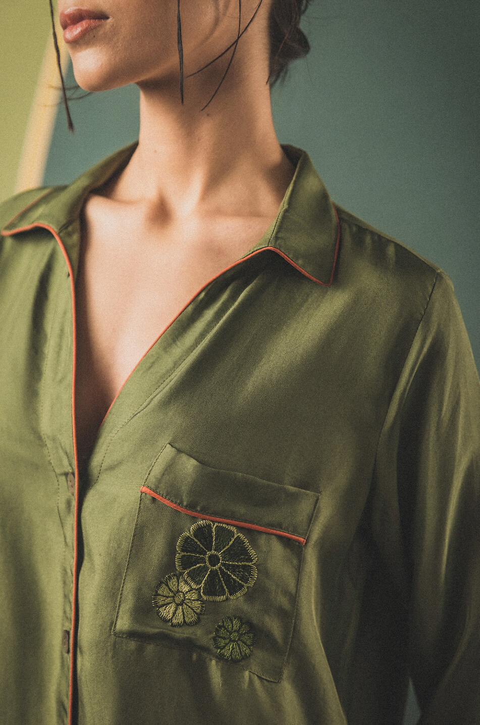 KARMA ON THE ROCKS Tokyo embroidered twill silk pyjamas Women GREEN 3
