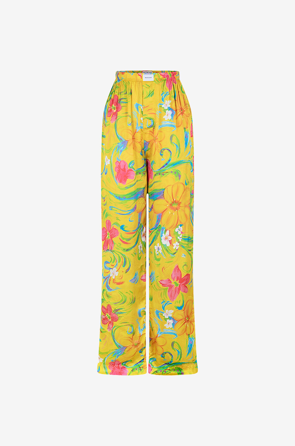 BALENCIAGA Wide-leg pyjama-style trousers with a floral pattern Women YELLOW 1