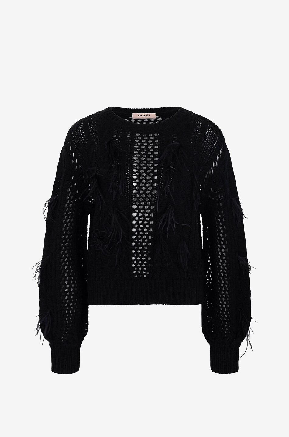 TWINSET Feather fringe adorned openwork jumper Women BLACK 1