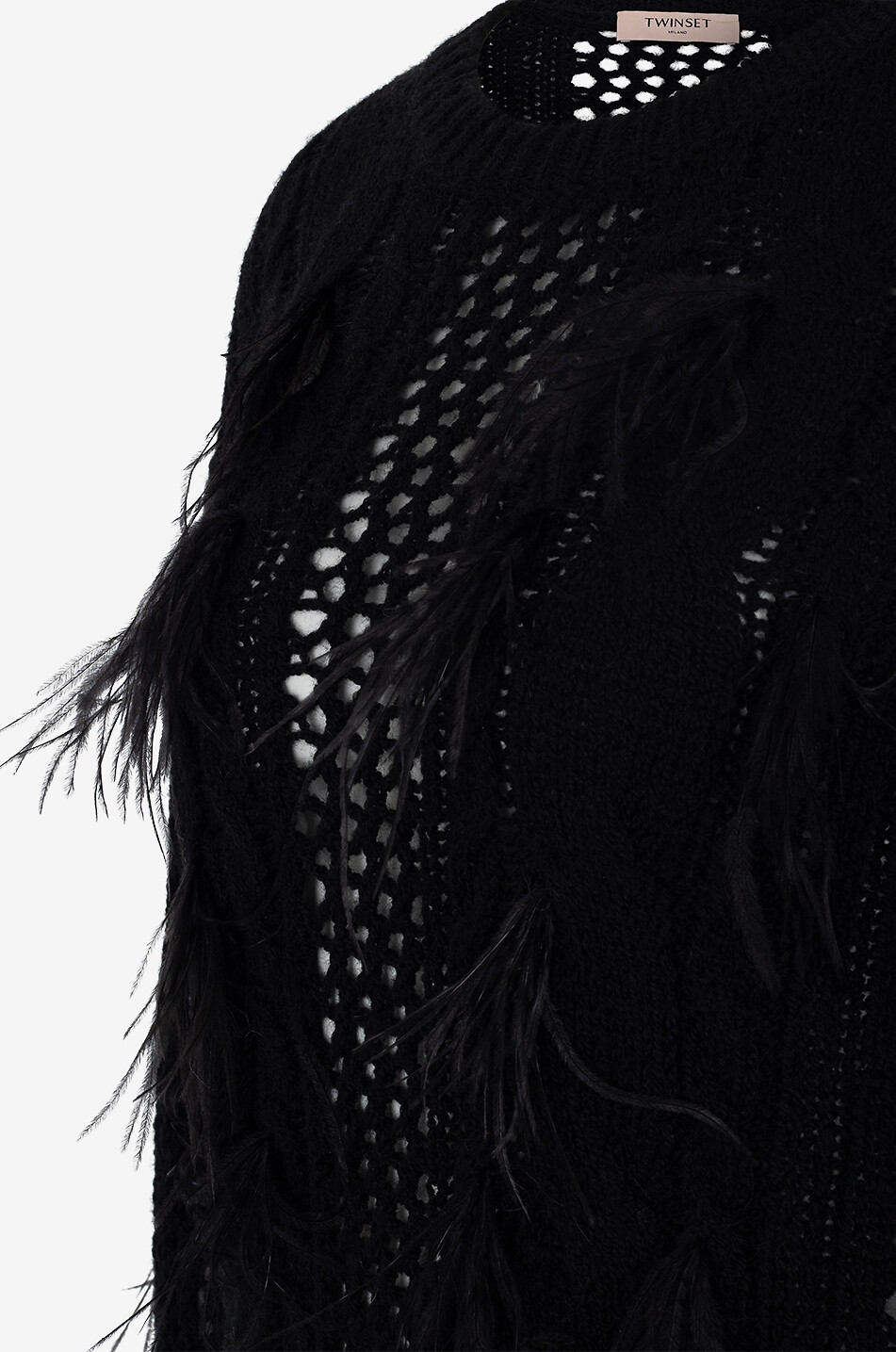 TWINSET Feather fringe adorned openwork jumper Women BLACK 3