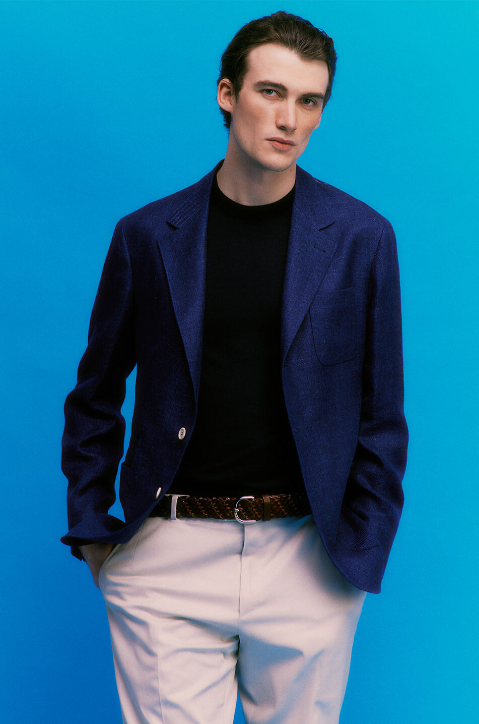 Pull à col rond en laine, soie et cachemire