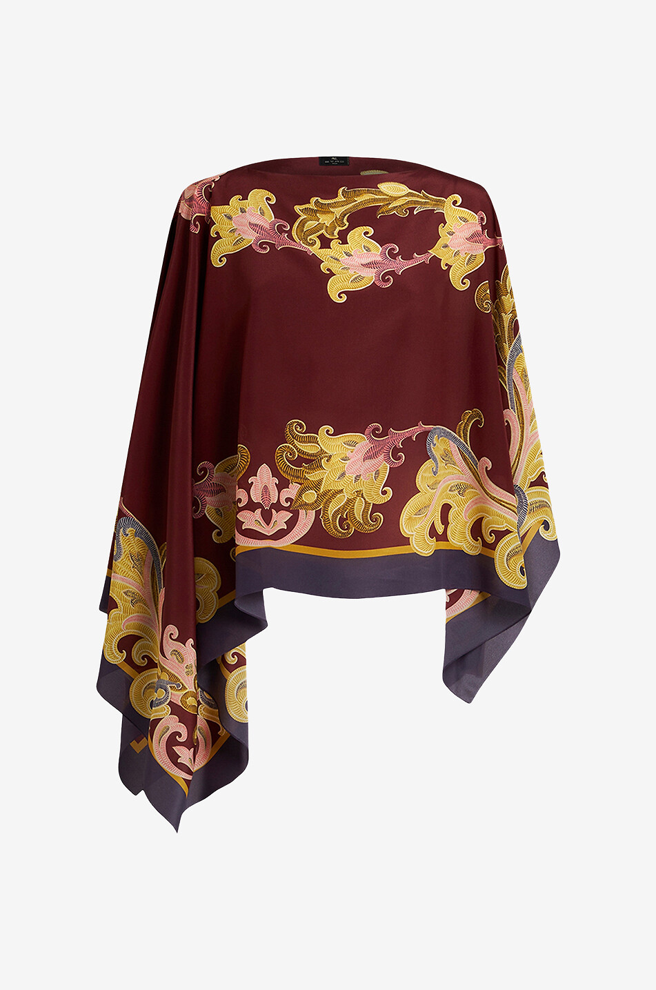 Paisley Placé short asymmetric silk poncho