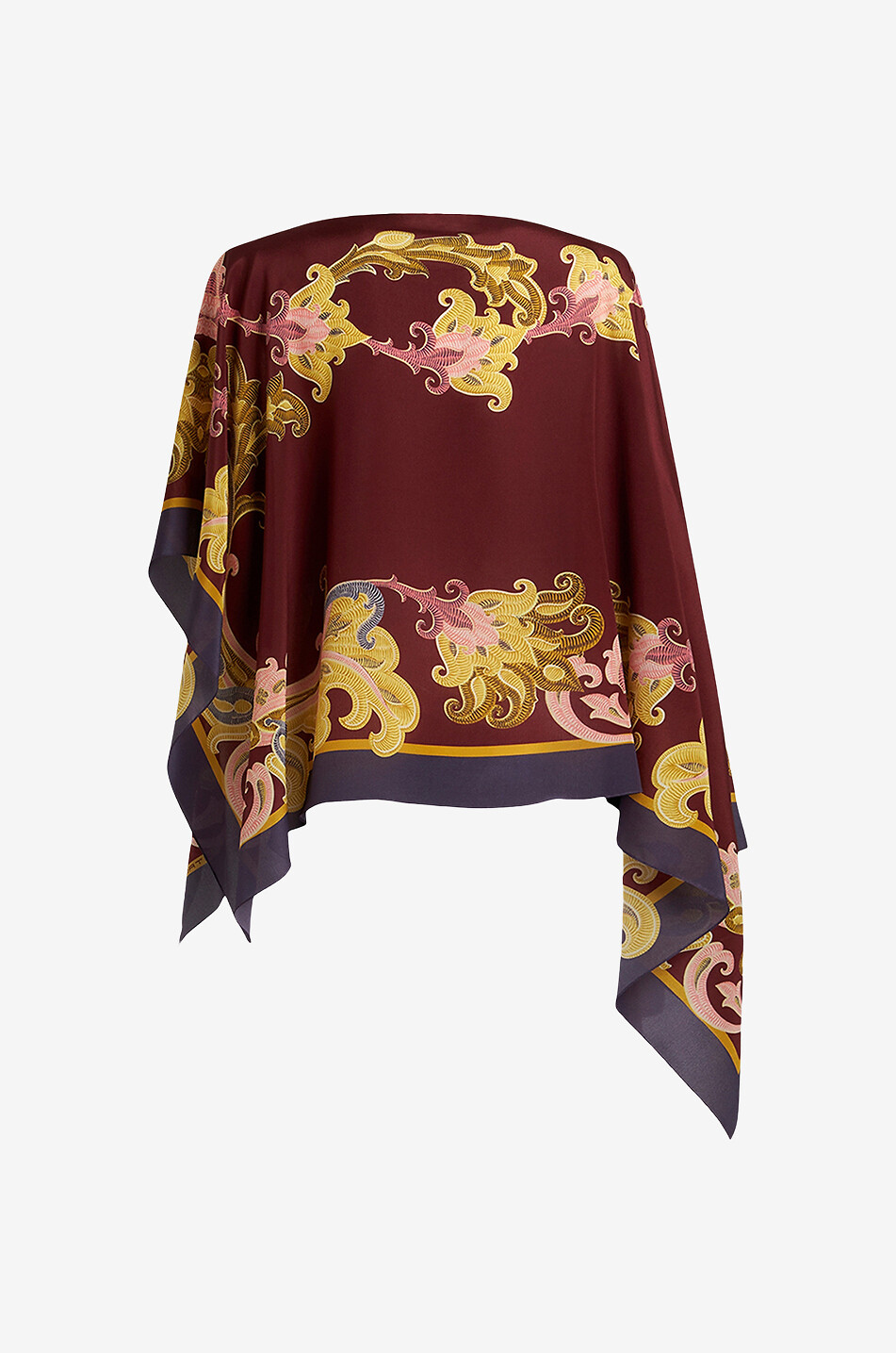 Paisley Placé short asymmetric silk poncho
