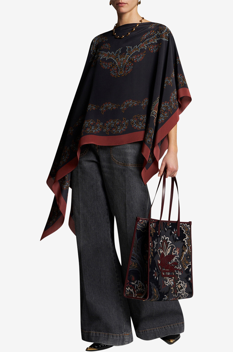Poncho aus Seidenmusselin mit Blütenprint