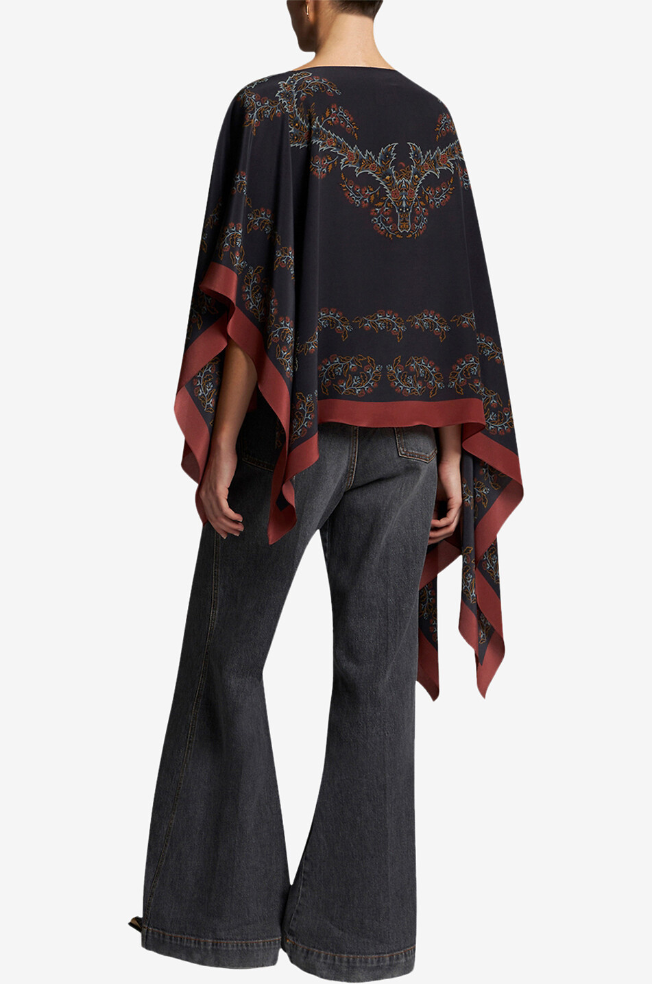Flower printed silk chiffon poncho