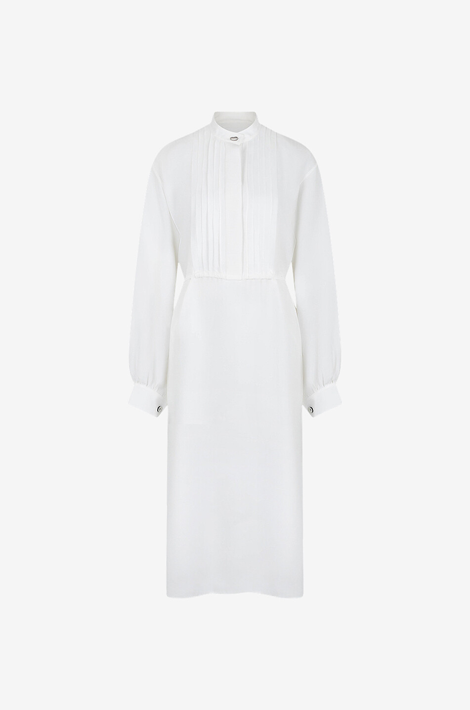 Midi shirt dress with pintucks and mandarin collar