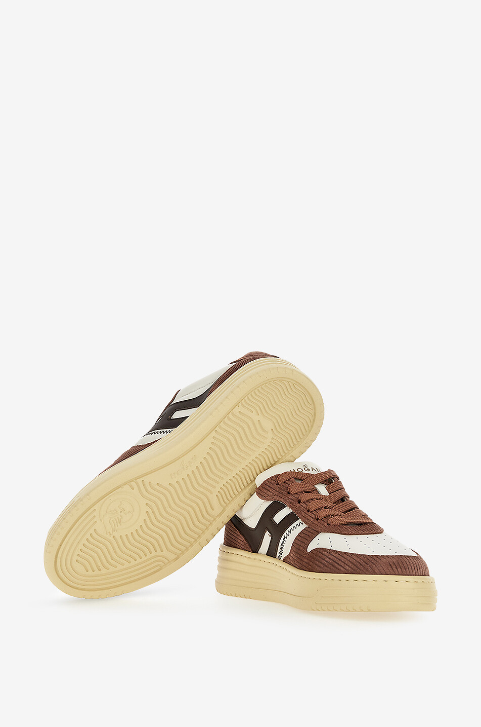 HOGAN Baskets basses à lacets en cuir lisse et daim côtelé Hogan H630 Femme MARRON 4