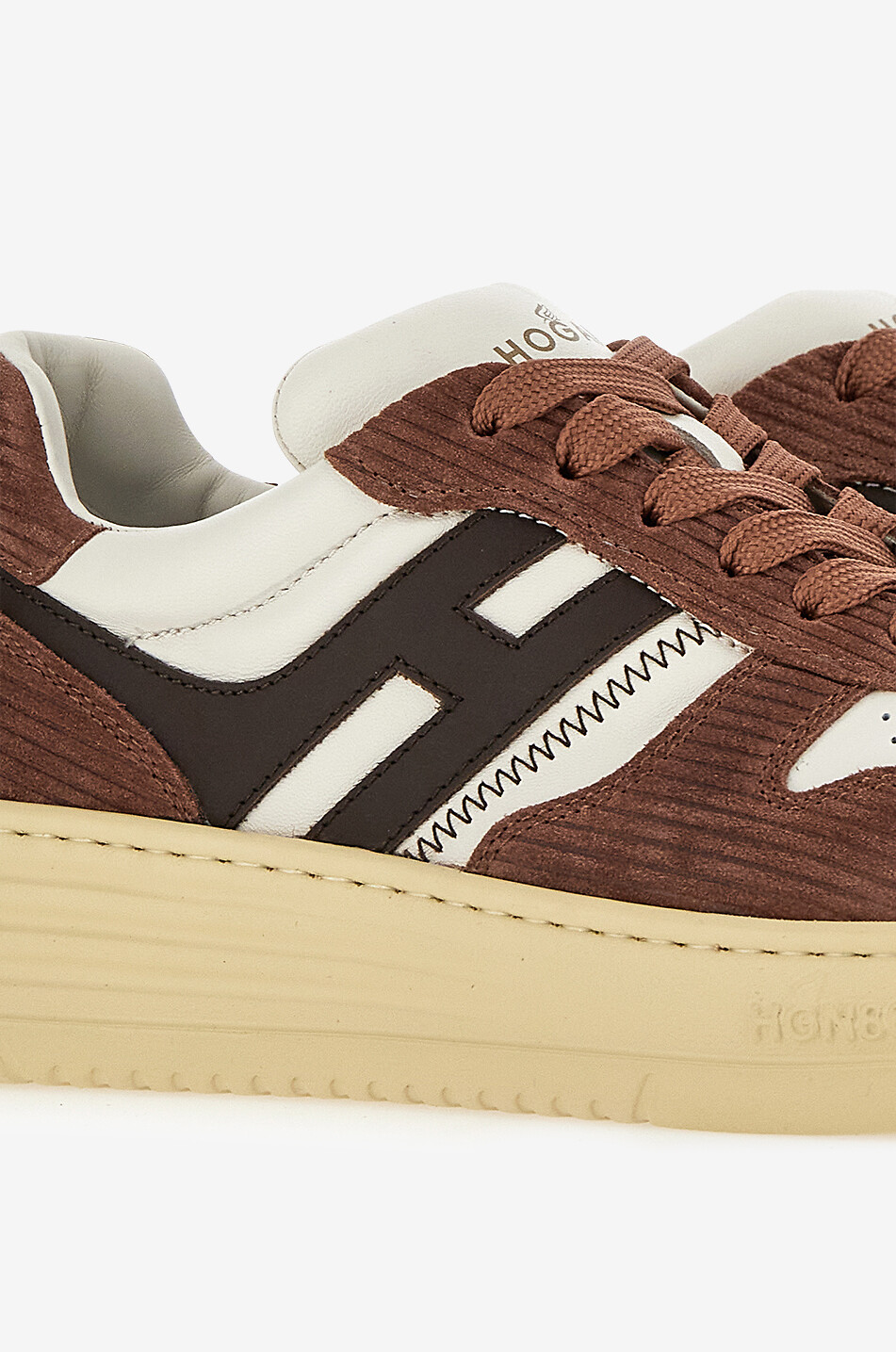 HOGAN Baskets basses à lacets en cuir lisse et daim côtelé Hogan H630 Femme MARRON 7