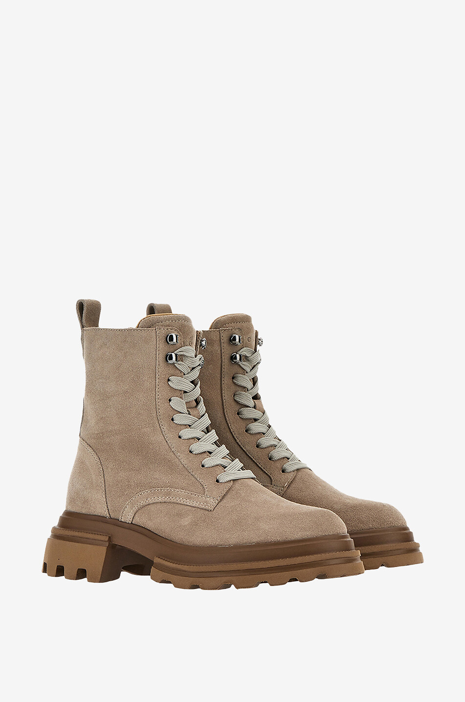 HOGAN Bottines à lacets en cuir à semelle crantée Femme BEIGE 2