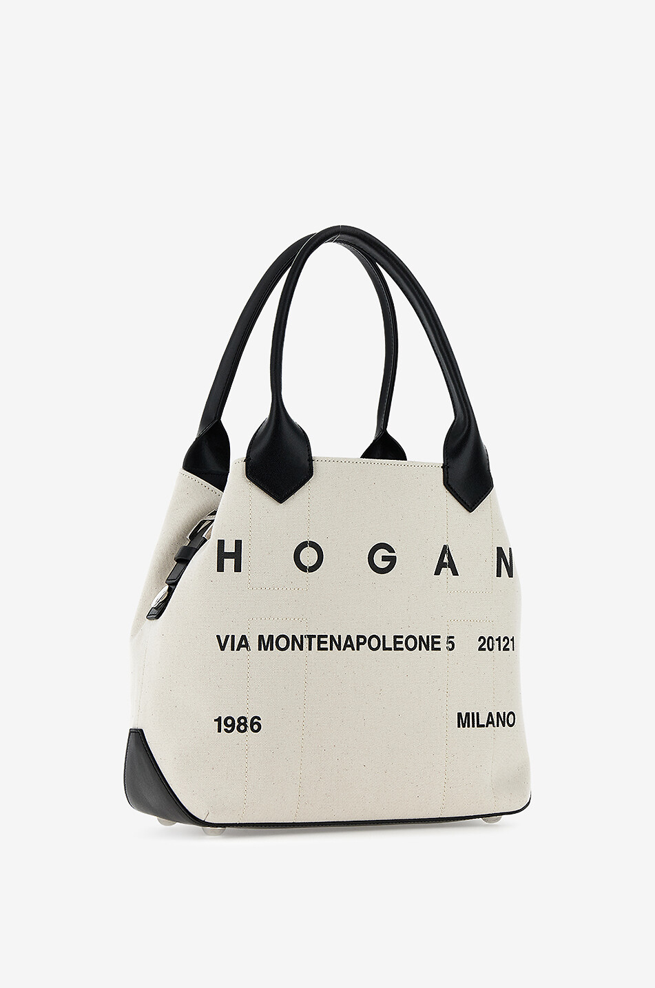 HOGAN Sac cabas en toile imprimée et cuir Hogan Script Femme BLANC 3