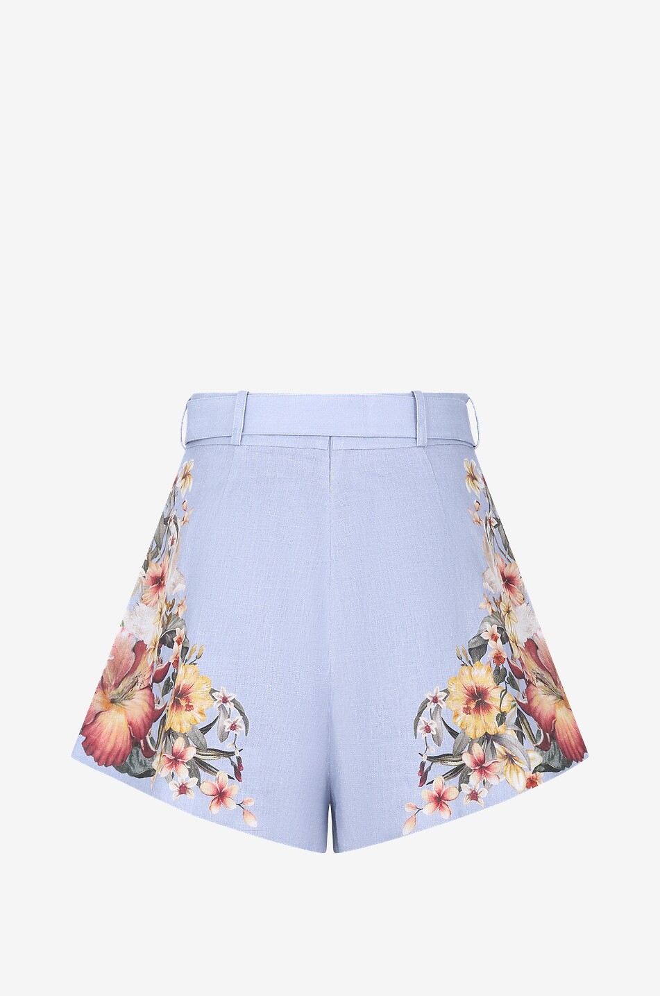 ZIMMERMANN Short à pinces en lin fleuri Lexy Tuck Femme BLEU CLAIR 2