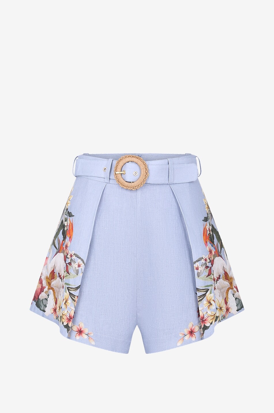 ZIMMERMANN Short à pinces en lin fleuri Lexy Tuck Femme BLEU CLAIR 1
