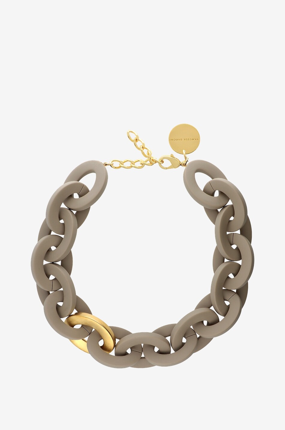 Oval Necklace Short with Gold Matt Light Taupe chunky necklace