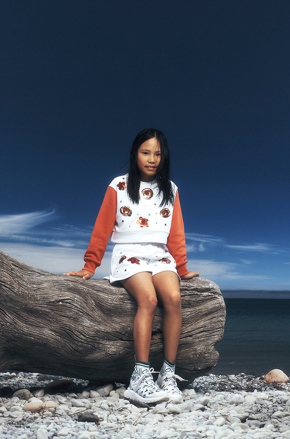 MARNI Short en molleton fille brodée Sunny Day Fille BLANC 5