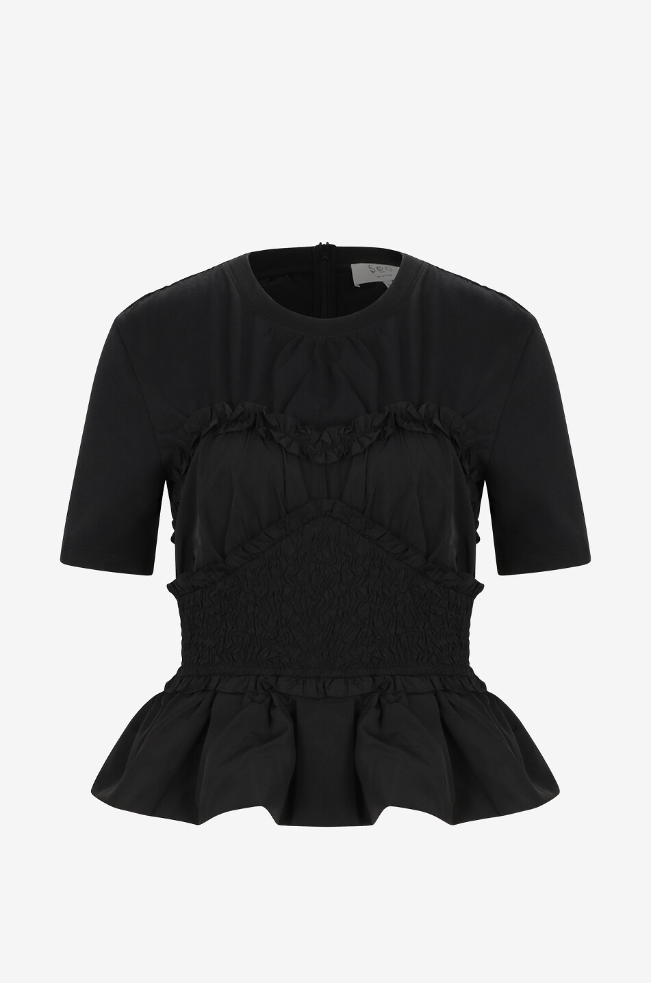 SEA Diana bi-material peplum top with smocks Women BLACK 1