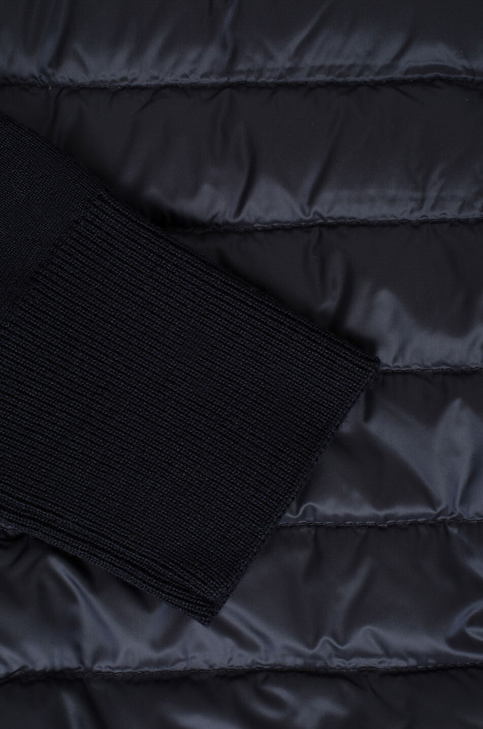 MONCLER Leichte Stepp-Daunenjacke mit Strickärmeln aus Wolle Damen DUNKELBLAU 3
