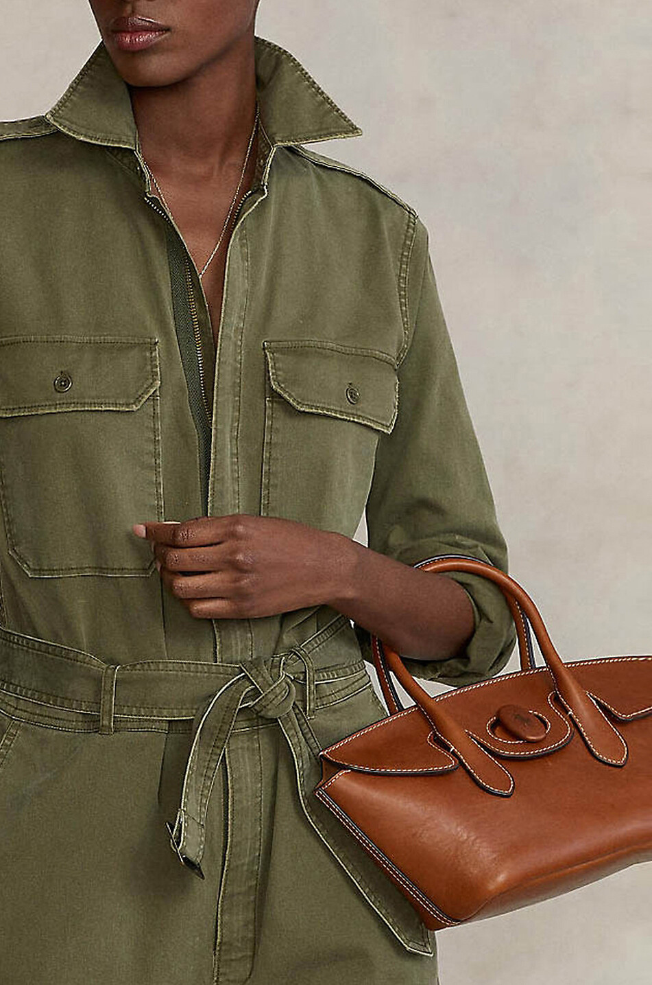 POLO RALPH LAUREN Sac à bandoulière en cuir lisse à fermoir rotatif Femme CAMEL 3
