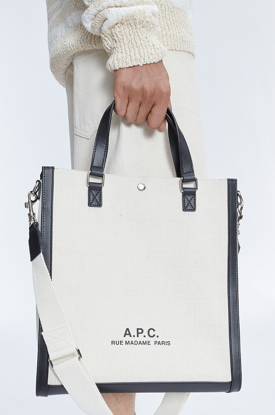 Horizontaler kleiner Shopper aus Segeltuch und Leder Camille 2.0