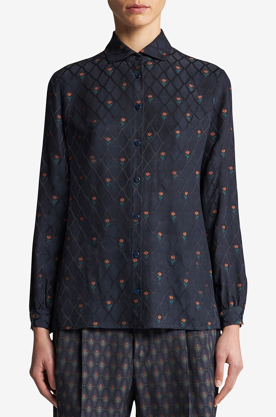 ETRO Seidiges Jacquardhemd Art Nouveau Damen DUNKELBLAU 2