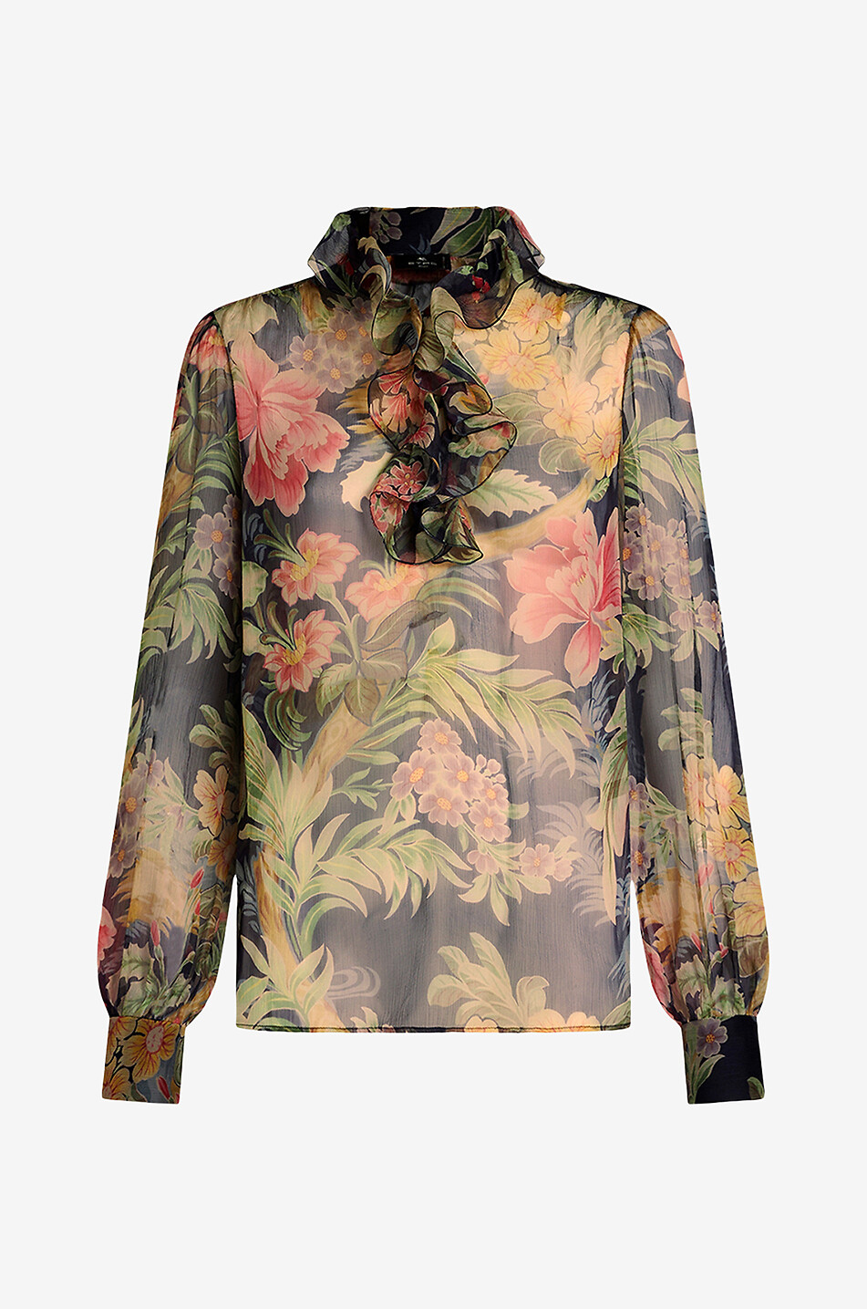 Blouse en georgette de soie à volants et imprimé floral